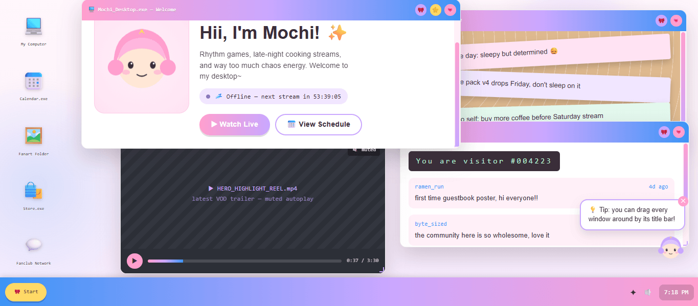 Mochi OS — Vtuber / Streamer Personal Site Template